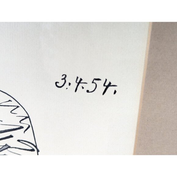 Pablo Picasso bald eagle lithograph (13x16" framed), signed and dated 3.4.54 in - Picture 5 of 8